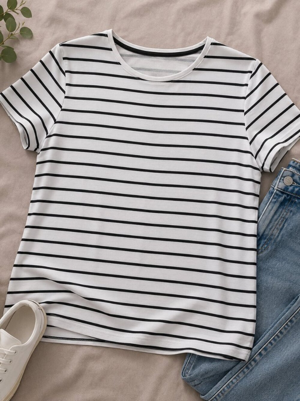 Croft & Barrow The Classic Tee White Black Striped Cotton Tee | Size L